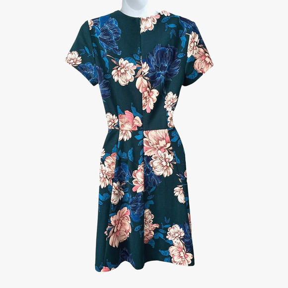 Eliza J Size 6 Dress Fit & Flare Pine Floral Jewel Neck Stretch Short Sleeves - Picture 9 of 13
